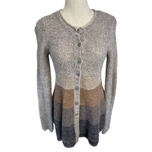 Free People Womens Striped Button-Front Knitted Cardigan Sweater Gray Brown size